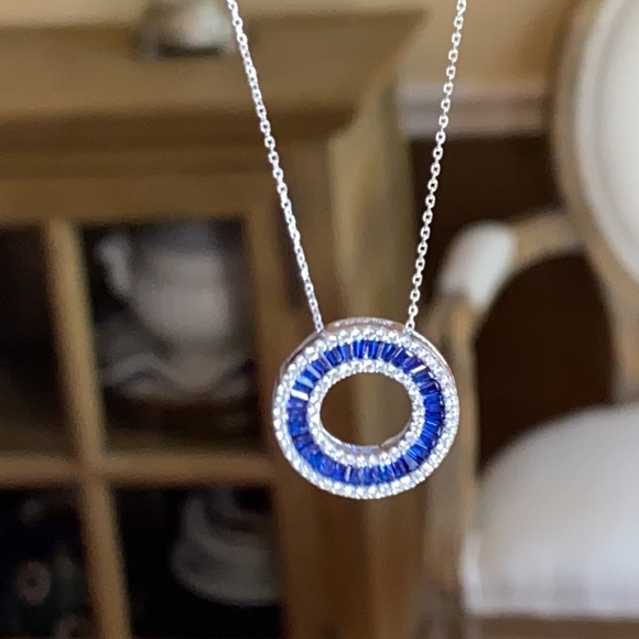 Silver w/Blue Circle Pendant on 925 Italy Chain 18 - Picture 11 of 13